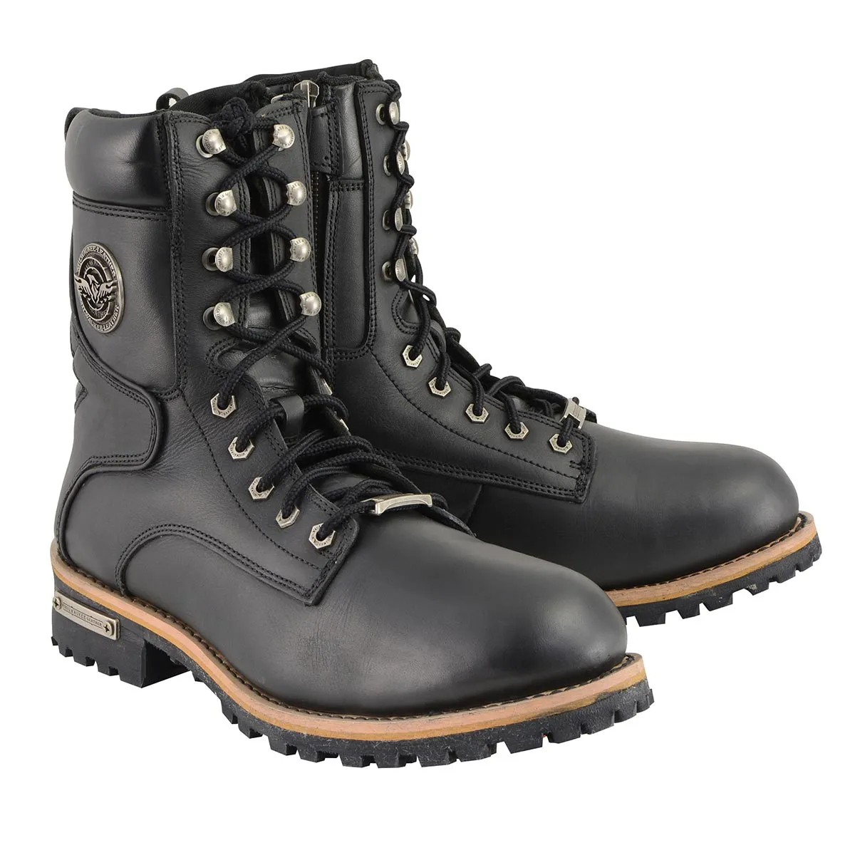 Milwaukee Leather Men's Classic Black Leather Lace-Up Logger Boots w/ Side Zipper MBM9095