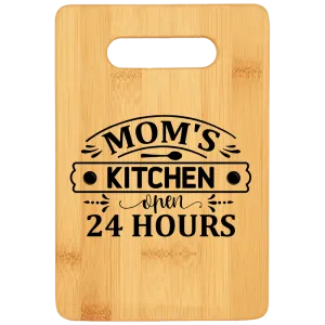 Mom's Kitchen Open 24 Hours Funny Stove Top Cutting Board with Handle v2