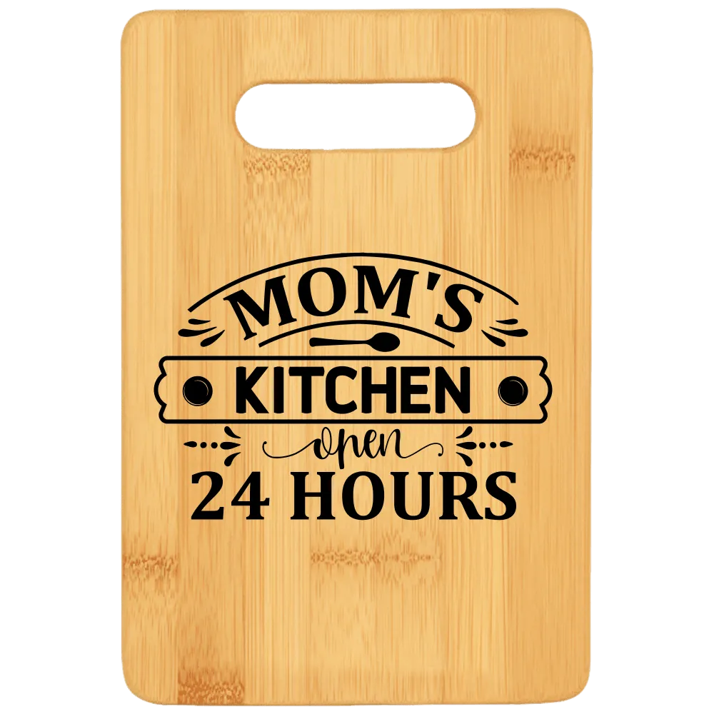 Mom's Kitchen Open 24 Hours Funny Stove Top Cutting Board with Handle v2