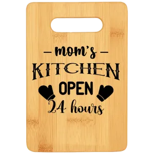 Mom's Kitchen Open 24 Hours Funny Stove Top Cutting Board with Handle v3