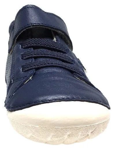 Old Soles Boy's and Girl's Pave Cheer Denim Navy Leather High Top Elastic Hook and Loop Walker Baby Shoe Sneaker