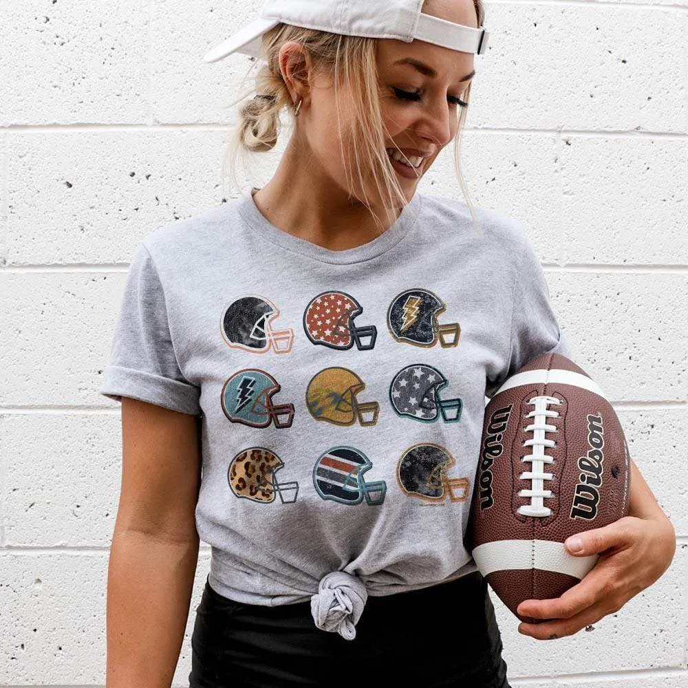 Online Exclusive | Multi Football Helmet Graphic Tee in Gray