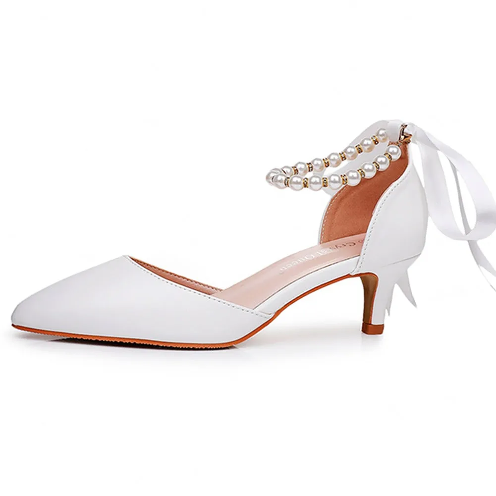 Pointed Toe Kitten Heels Ankle-Strap Wedding Shoes