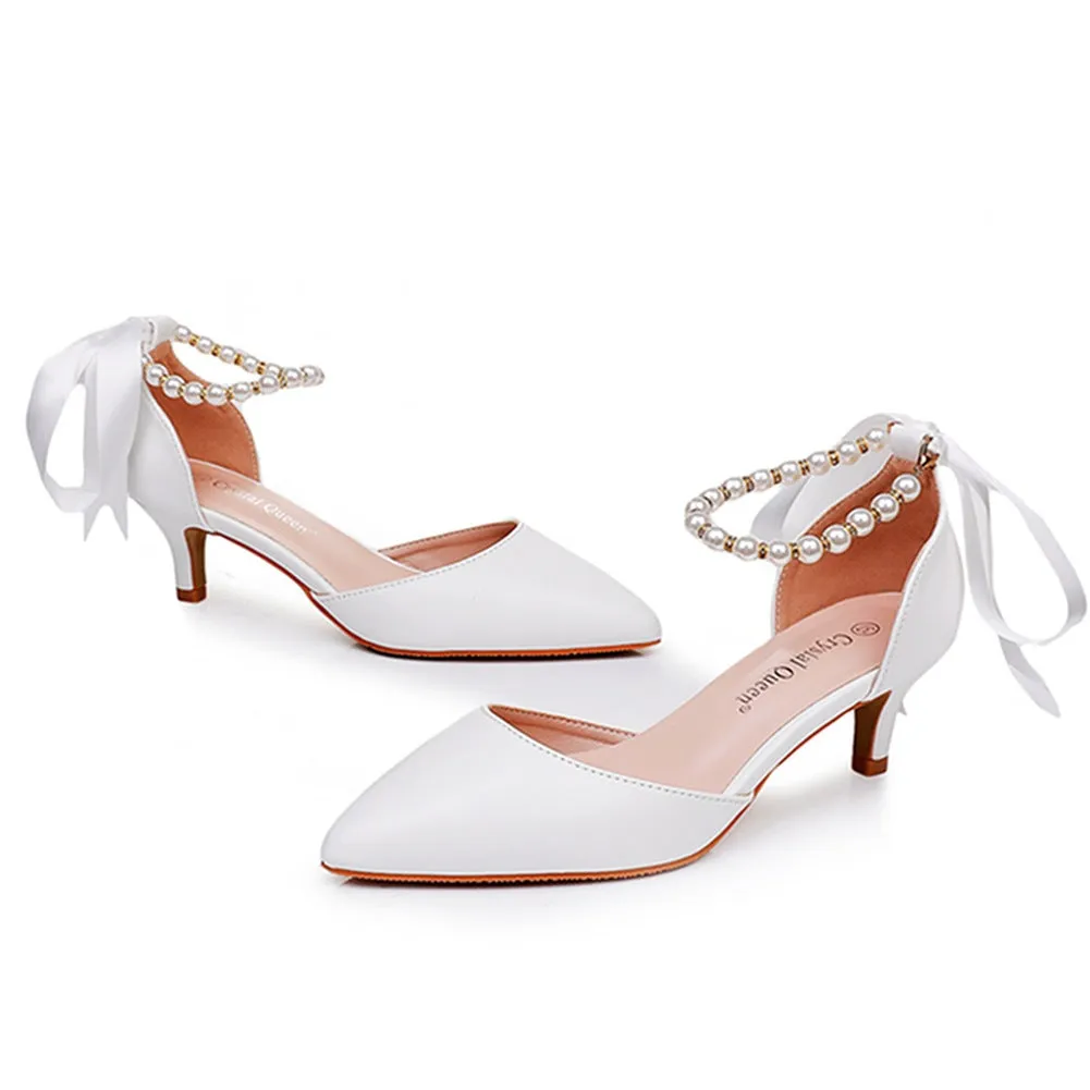 Pointed Toe Kitten Heels Ankle-Strap Wedding Shoes