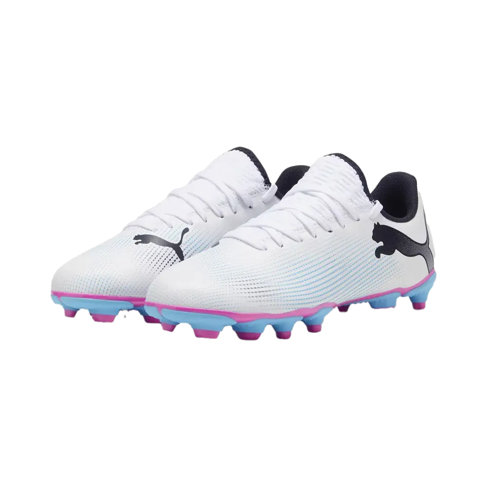 Puma Future 7 Play Jnr FG/AG Football Boots (White/Black/Poison Pink)