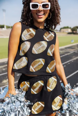 Queen Of Sparkles Rhinestone Football Tank - Black