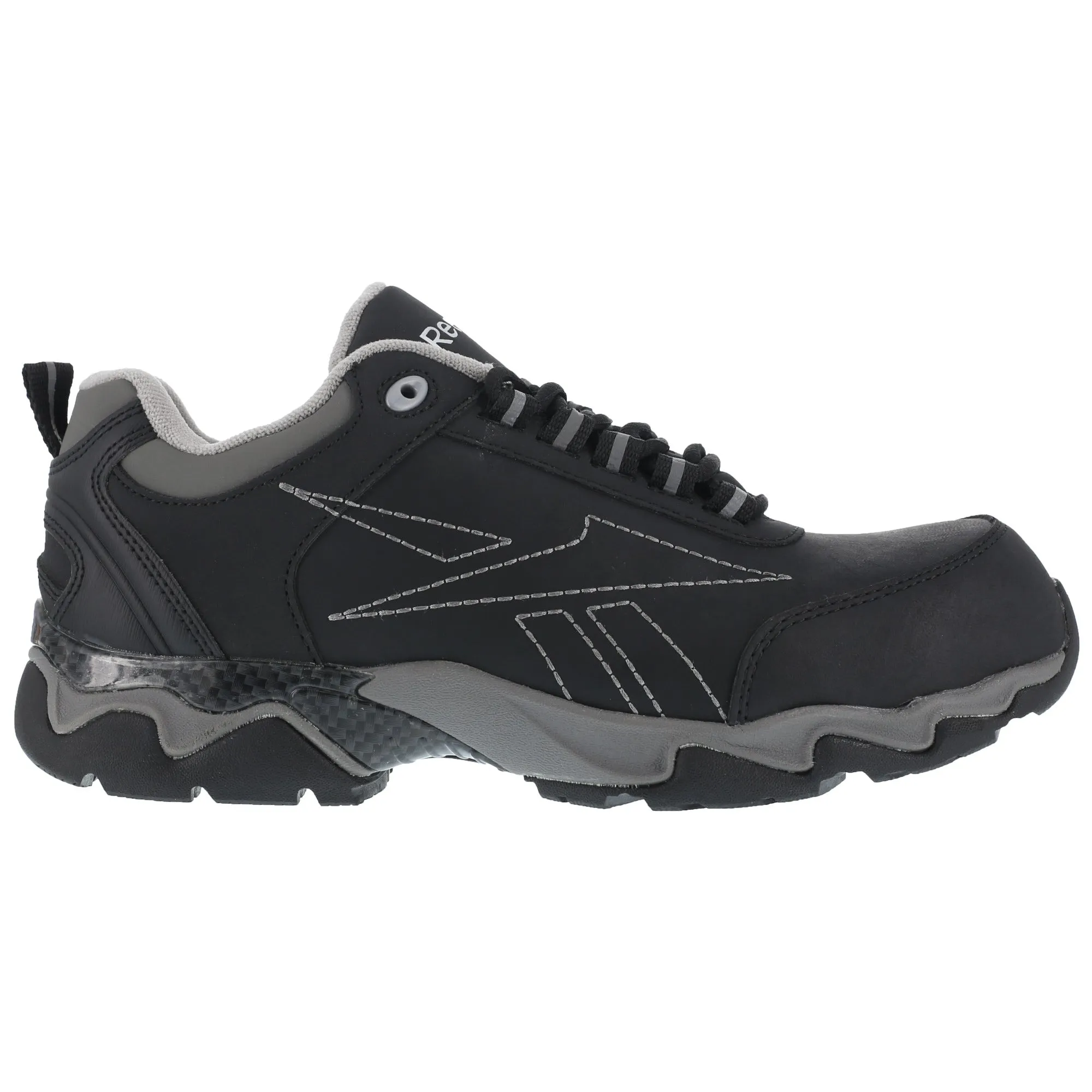 Reebok Mens Black Leather Athletic Oxford Beamer Composite Toe