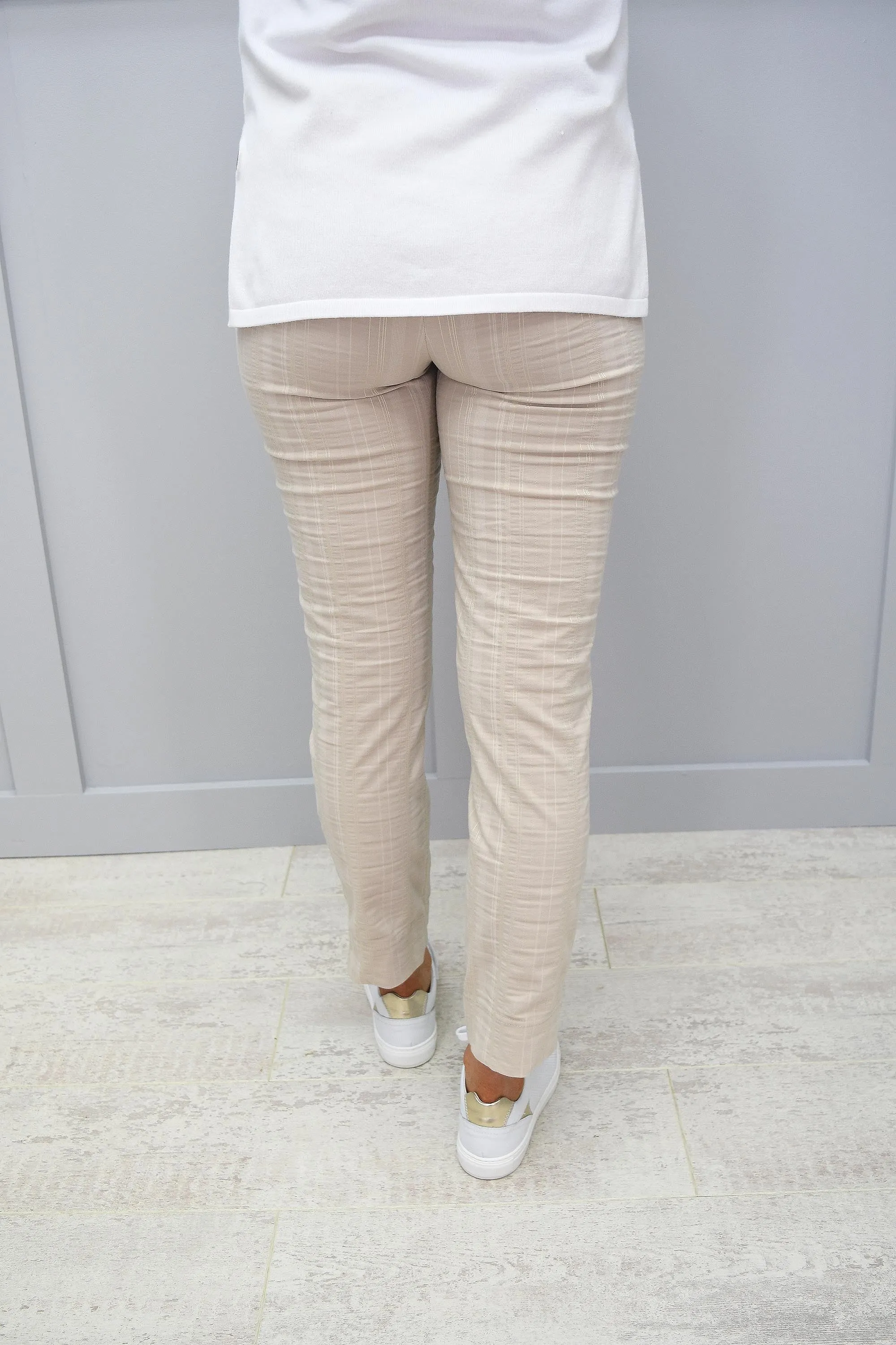 Robell Bella 09 Cream Stripe Print Seersucker Trousers - 52642 54554 14