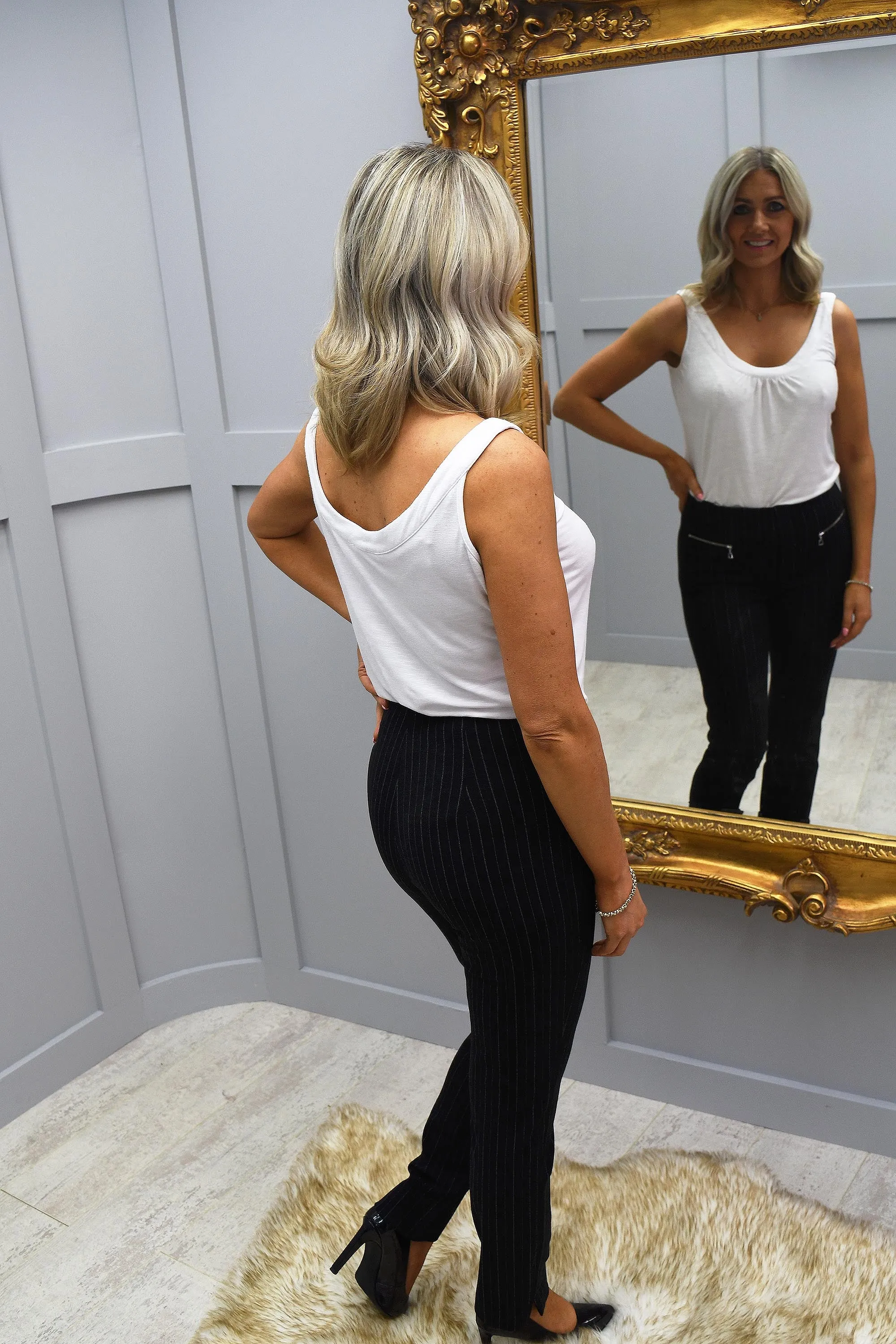 Robell Mimi Black Striped White Trousers & Zipped Pockets - 52476 54788 90