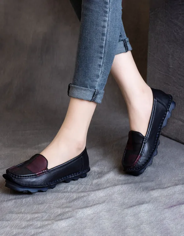 Round Head Handmade Retro Leather Loafers for Women 35-42