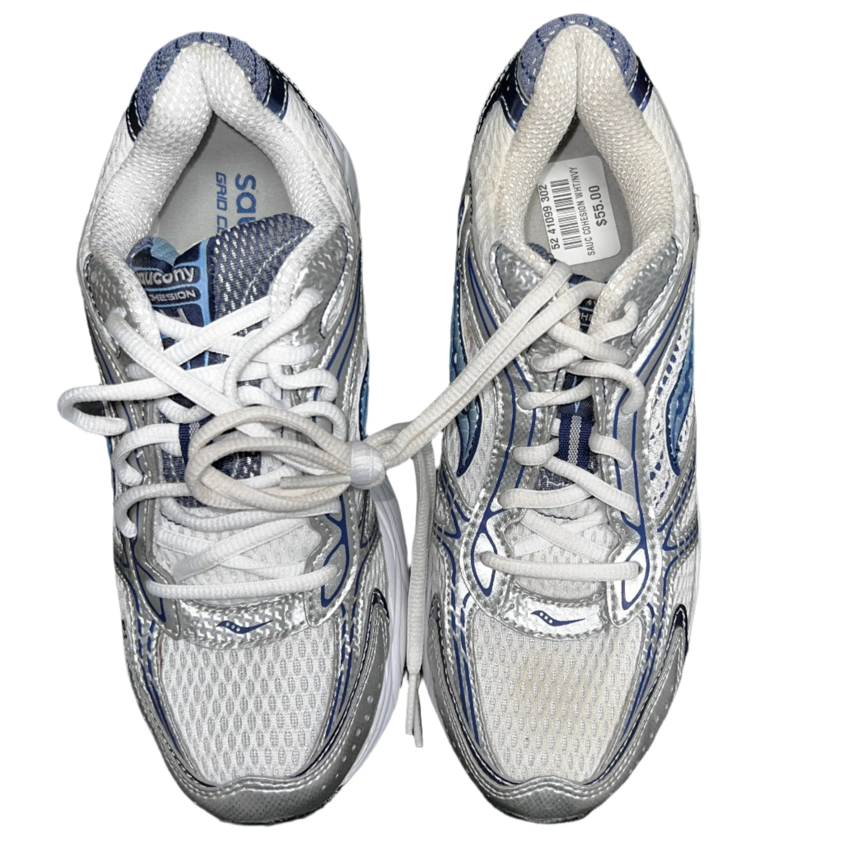 SAUCONY Women's Grid Cohesion 4 - White/Silver/Blue- Running Shoe