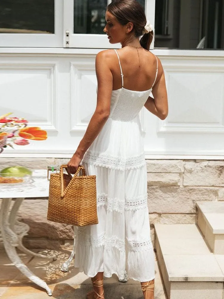 Spaghetti Strap White Long Summer Dress