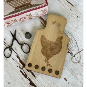 Stacy Nash Primitives ~  Hen & Chicks Thread Board with Needle Minder