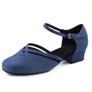 Swing Dance Shoes for Women Closed Toe Low Heel Denim