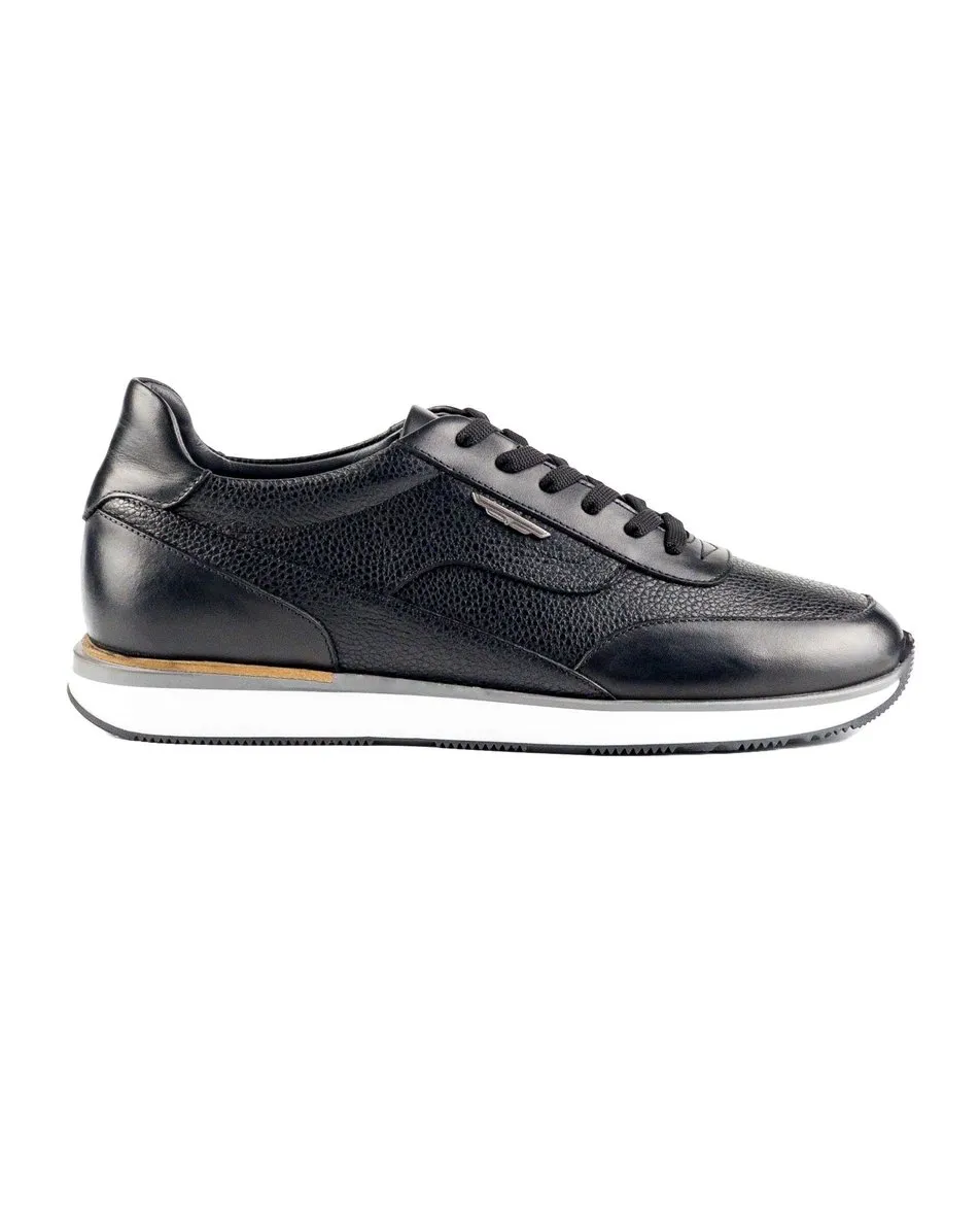 T-Street Black Genuine Leather Men's Sports Sneaker Shoes