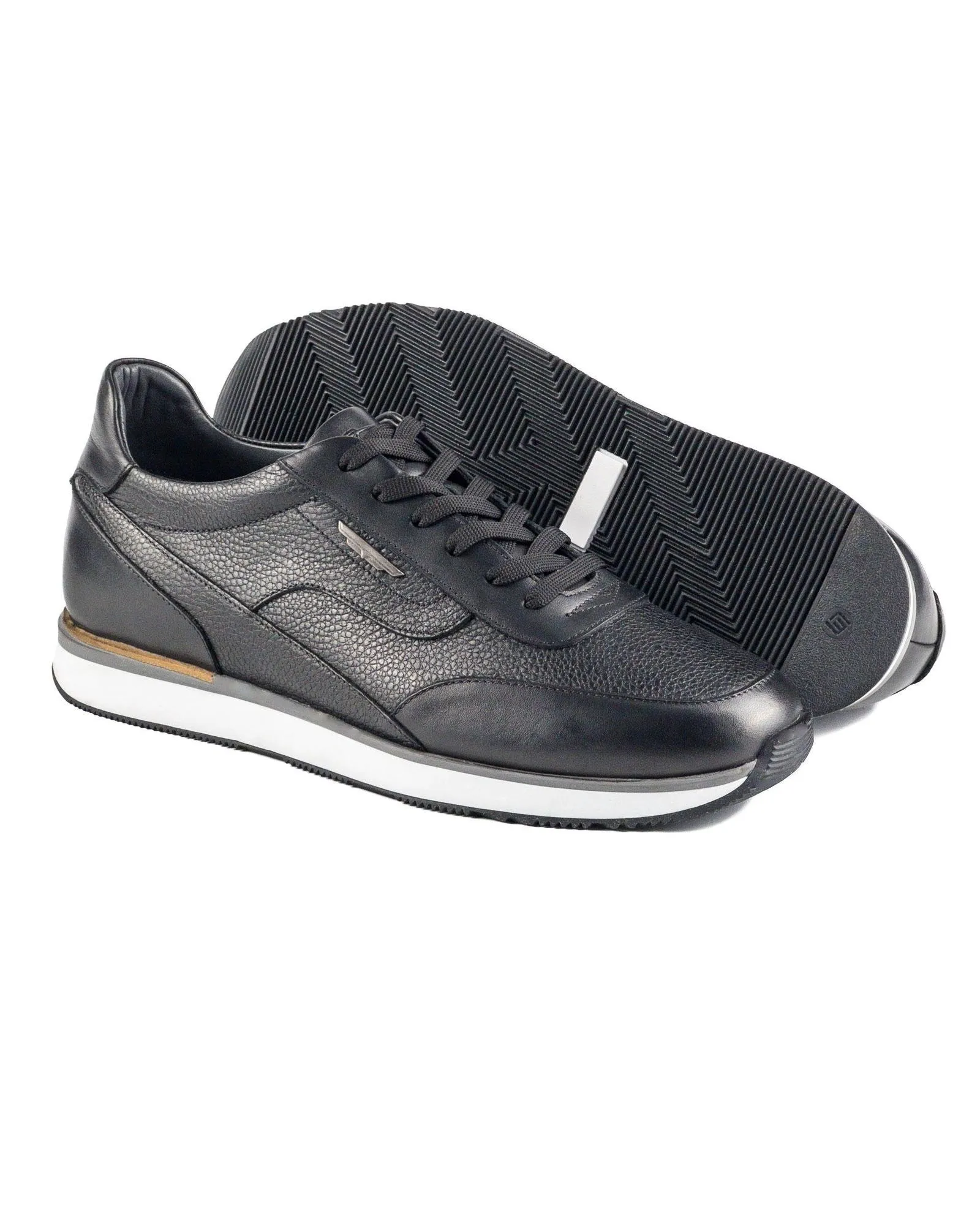 T-Street Black Genuine Leather Men's Sports Sneaker Shoes