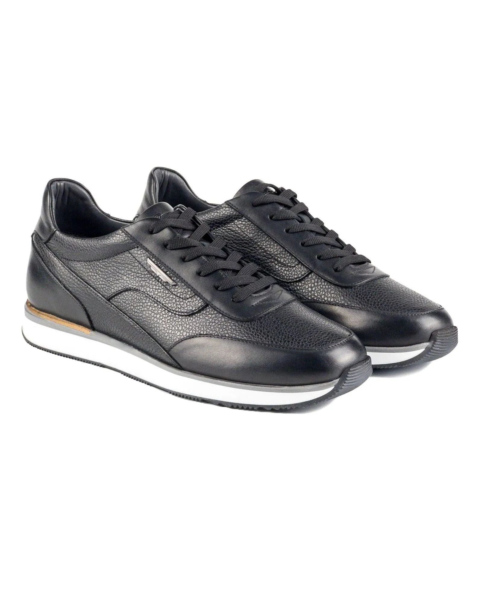 T-Street Black Genuine Leather Men's Sports Sneaker Shoes