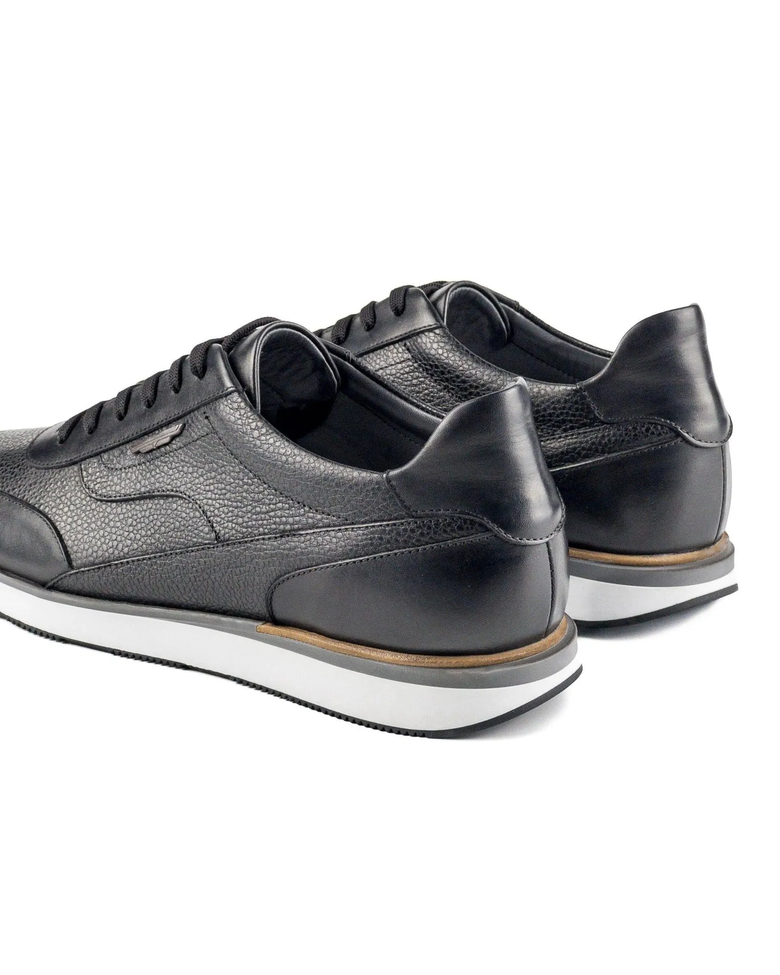 T-Street Black Genuine Leather Men's Sports Sneaker Shoes