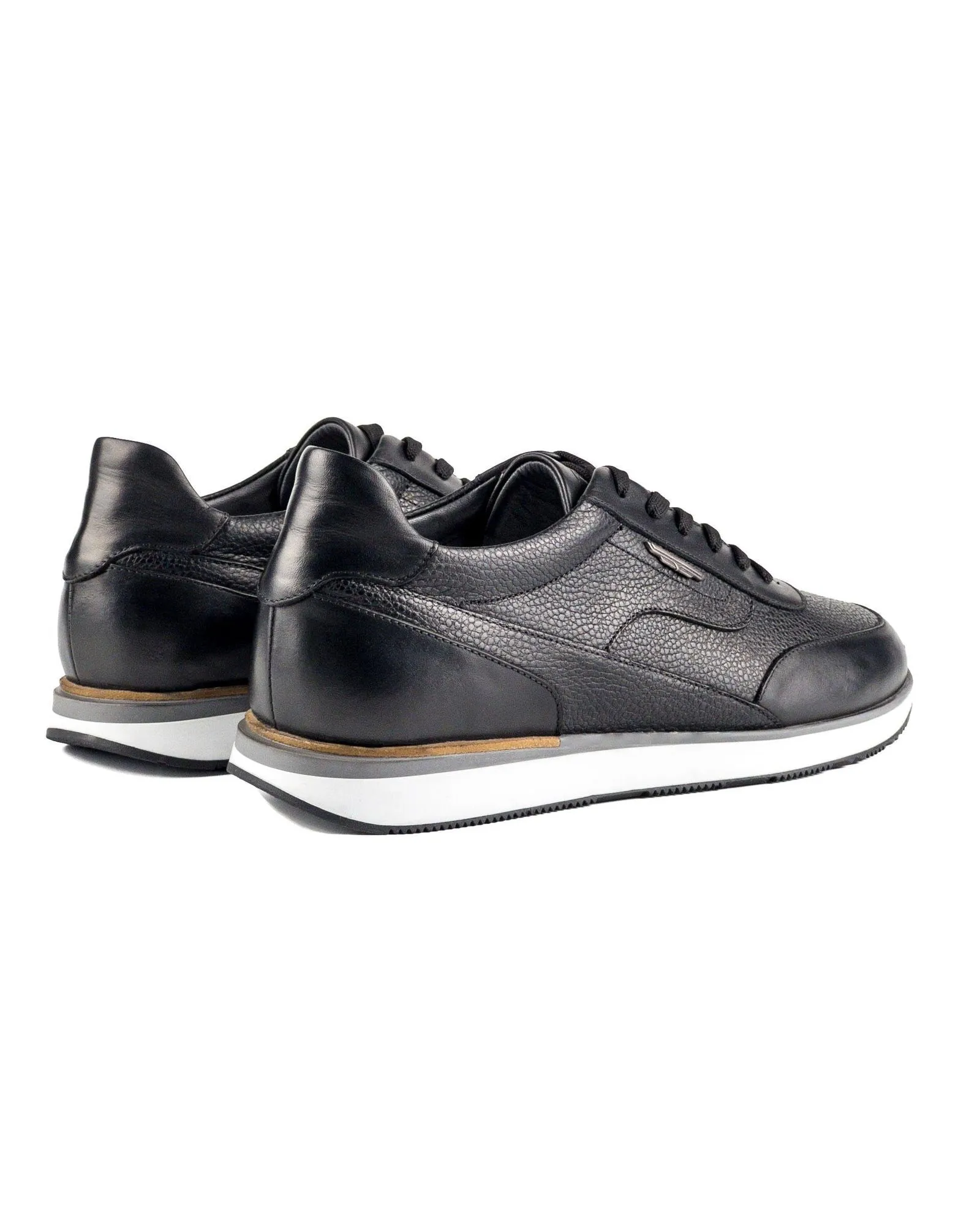 T-Street Black Genuine Leather Men's Sports Sneaker Shoes