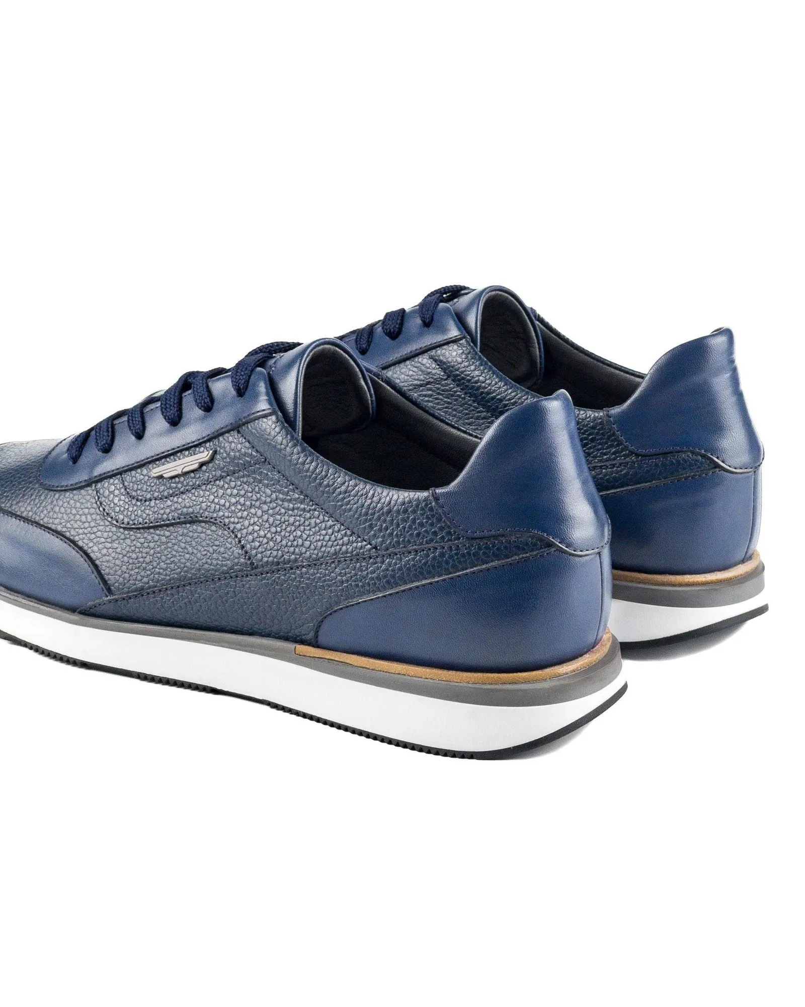 T-Street Navy Blue Genuine Leather Men's Sports Sneaker Shoes