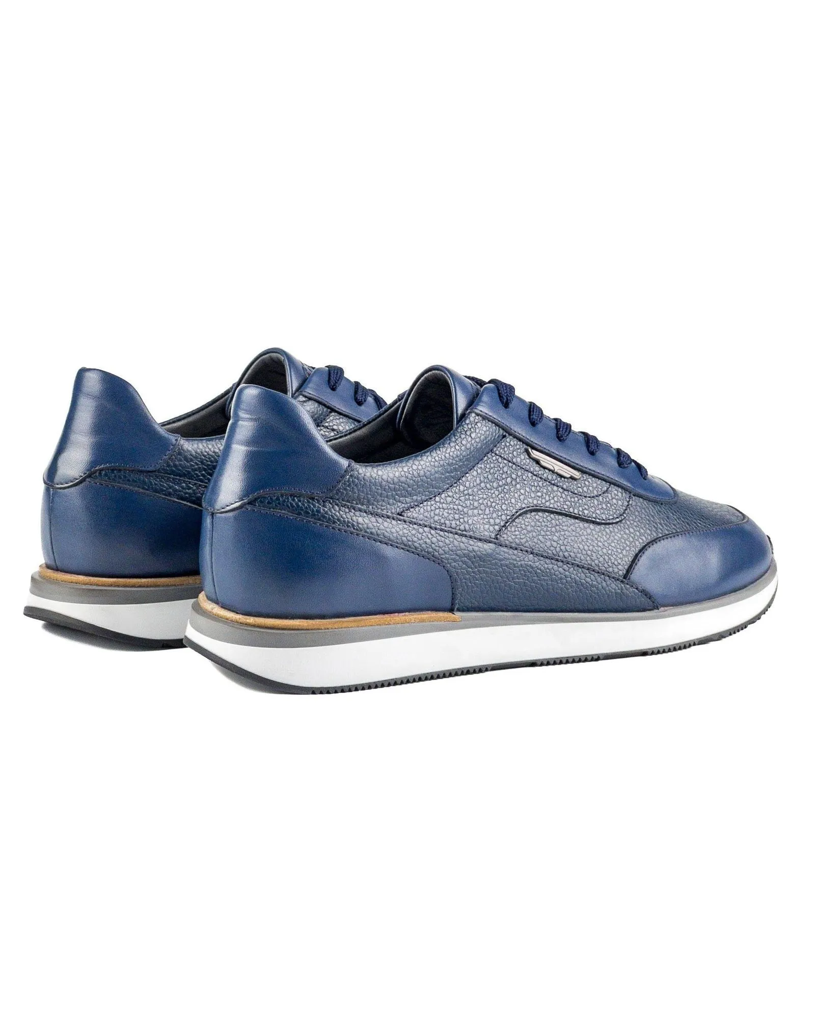 T-Street Navy Blue Genuine Leather Men's Sports Sneaker Shoes