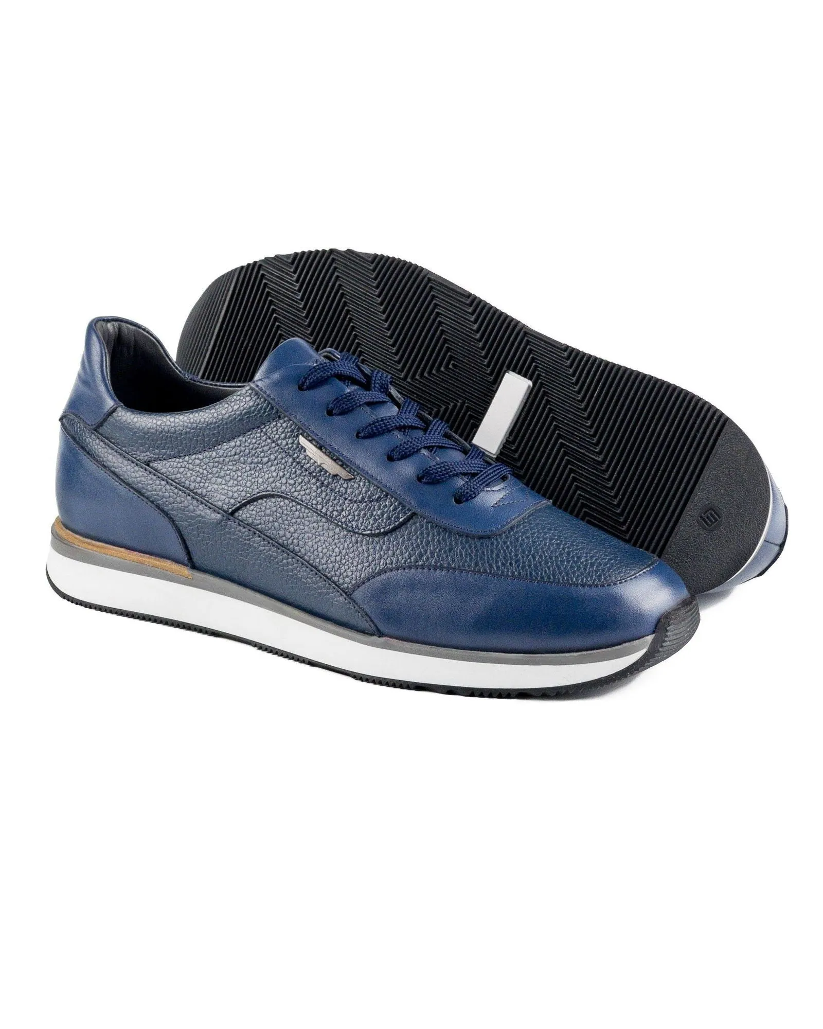 T-Street Navy Blue Genuine Leather Men's Sports Sneaker Shoes