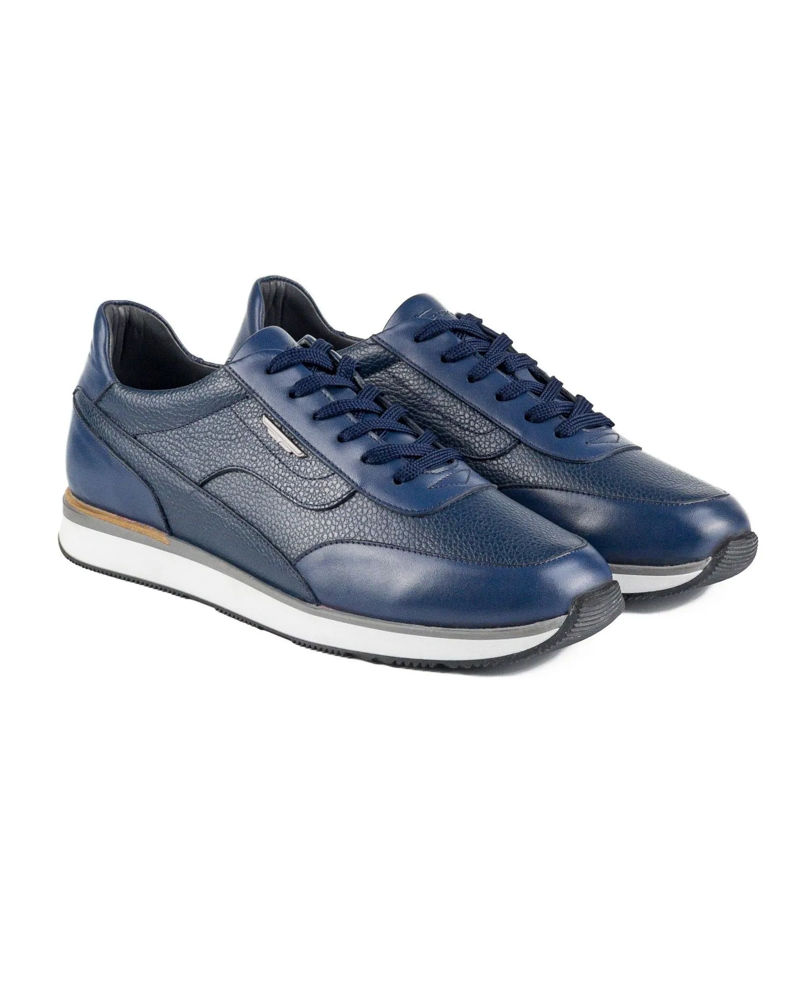 T-Street Navy Blue Genuine Leather Men's Sports Sneaker Shoes