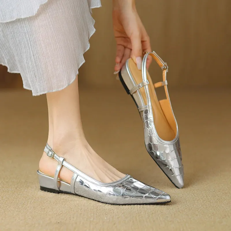 TAVIMART  -  Summer Sandals Retro Ladies Closed  Toe Slingbacks Shoes Spring Vintage Pointed Toe Shoes Wedge Heel Women Silver Sandals