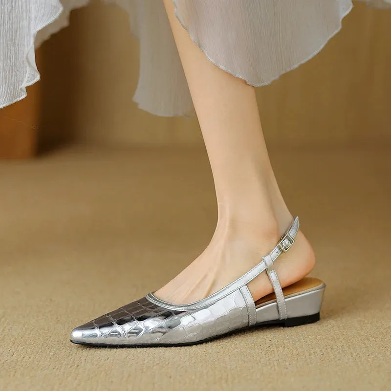 TAVIMART  -  Summer Sandals Retro Ladies Closed  Toe Slingbacks Shoes Spring Vintage Pointed Toe Shoes Wedge Heel Women Silver Sandals