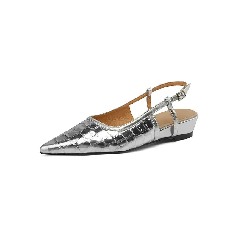 TAVIMART  -  Summer Sandals Retro Ladies Closed  Toe Slingbacks Shoes Spring Vintage Pointed Toe Shoes Wedge Heel Women Silver Sandals