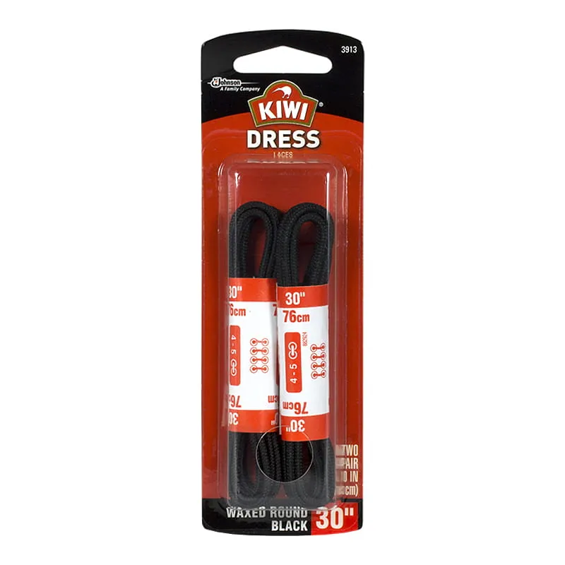 UNAVAILABLE - Kiwi Black Waxed Dress Round Shoe Laces - 2 pair - 30 in.