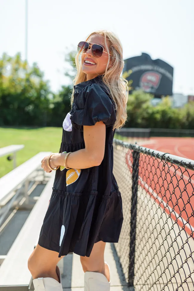 Under Stadium Lights Black Multi Color Patch Football Dress