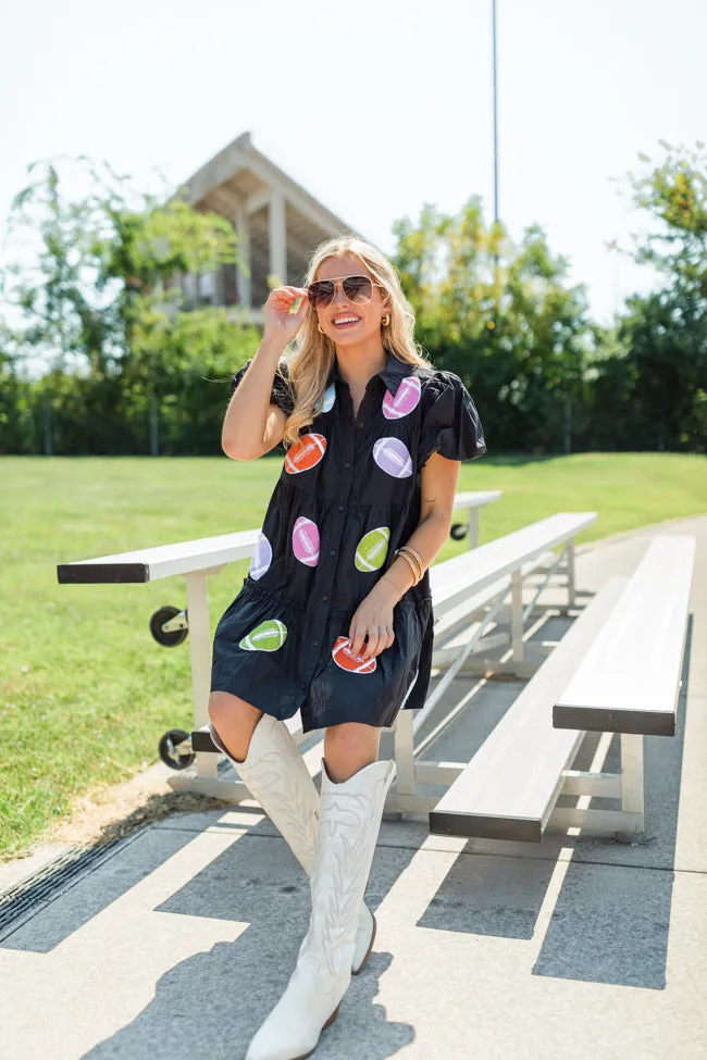 Under Stadium Lights Black Multi Color Patch Football Dress