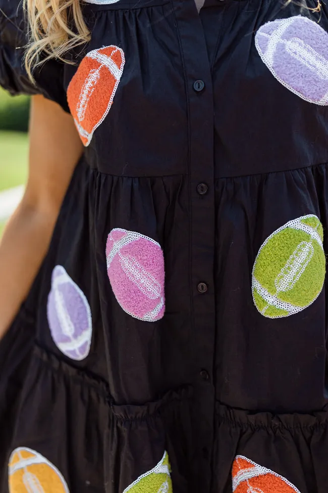 Under Stadium Lights Black Multi Color Patch Football Dress