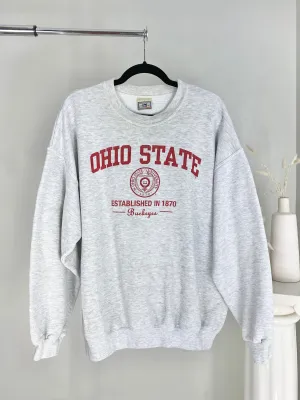 VINTAGE OHIO STATE BUCKEYES CREST LIGHT GREY CREWNECK