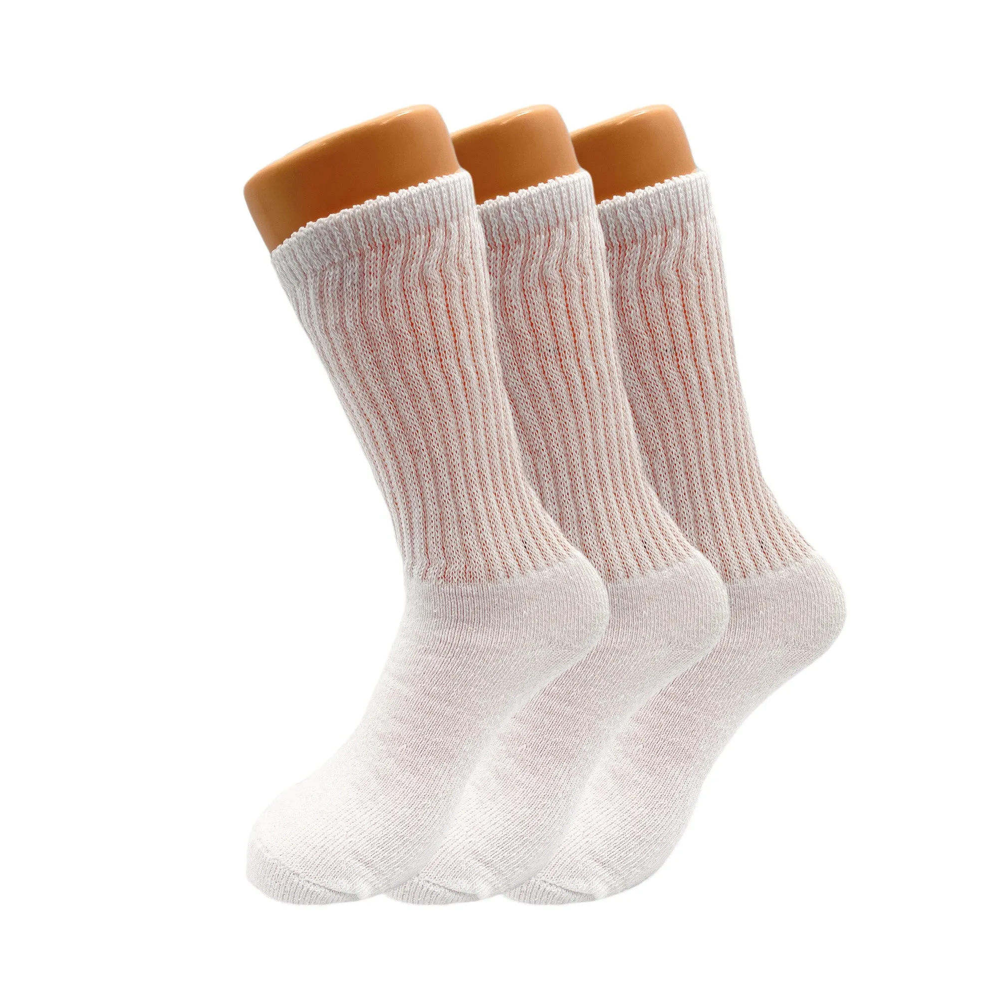 White Mid-Calf Long Cotton Crew Socks for Women 3 Pairs