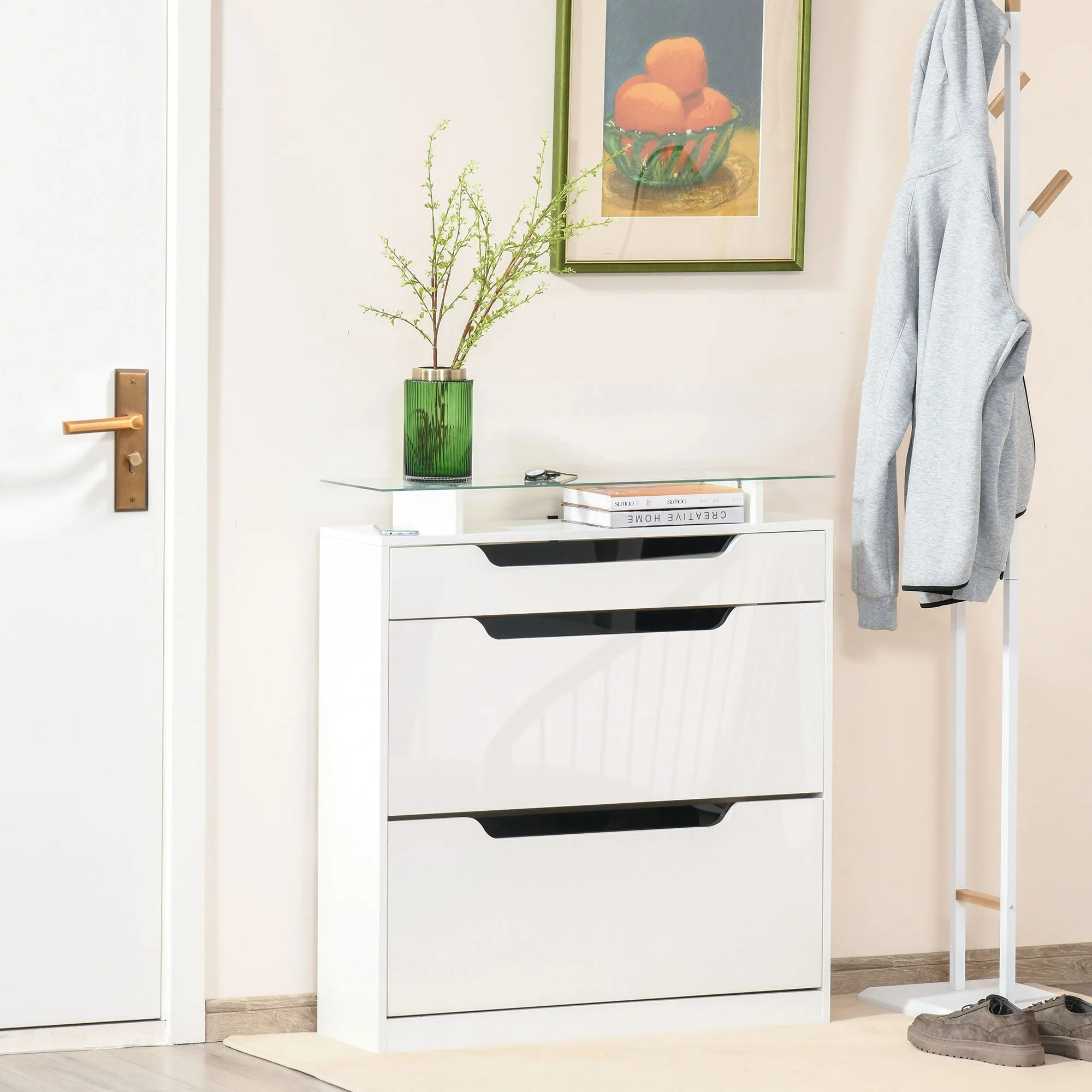 White Slimline Shoe Cabinet