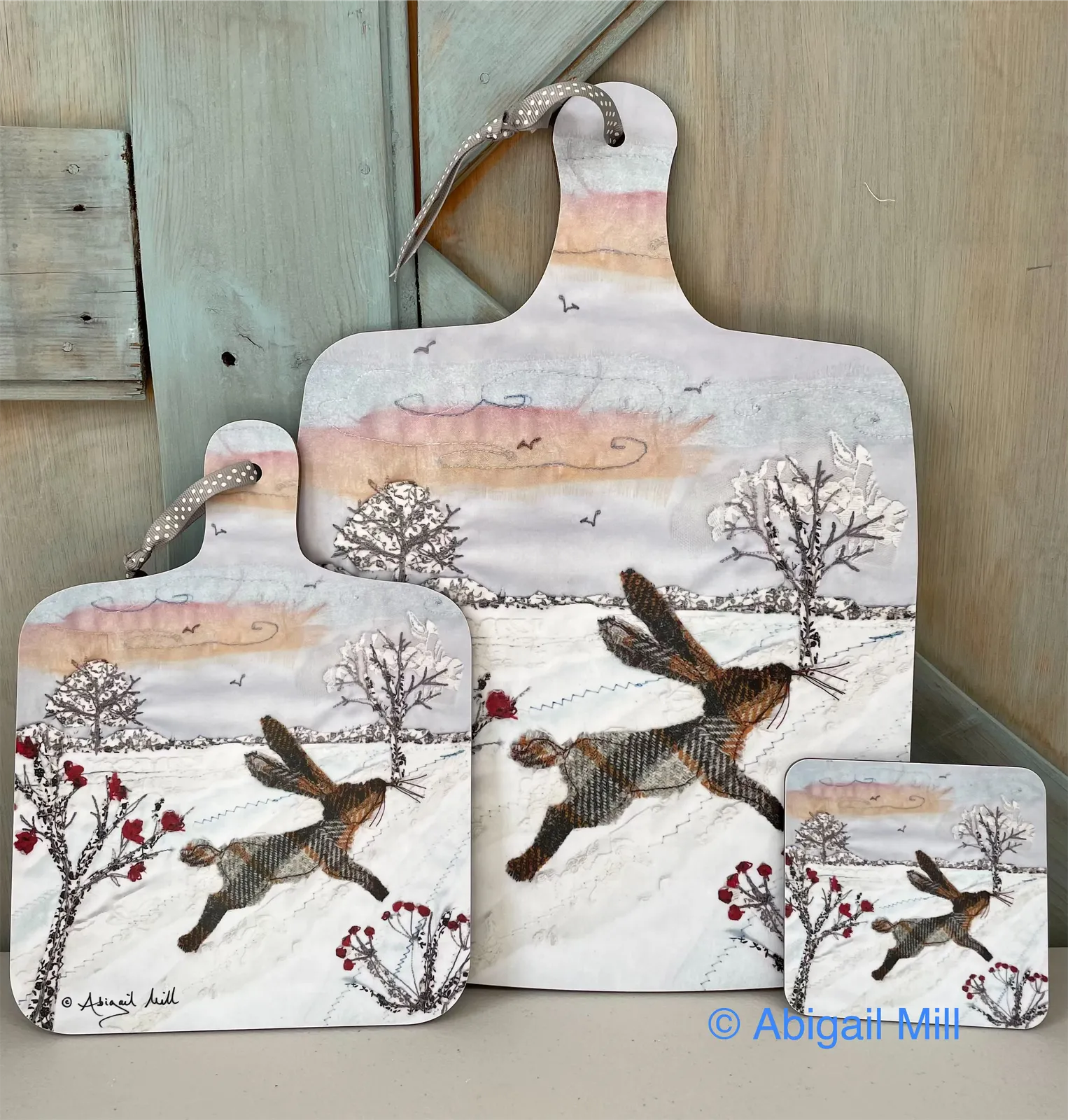 Winter Berry Hare  - Little Chopping Board