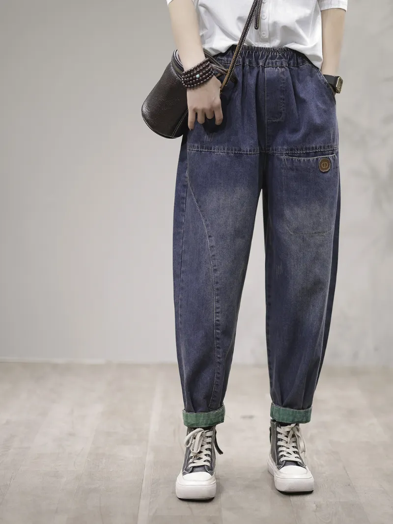 Women Loose Fit  Harem Cotton Denim Jeans Trousers Pants