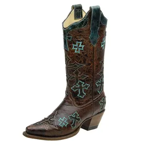 Women's Three Cross Vamp and Tube Snip Toe Cowgirl Boot - R1019